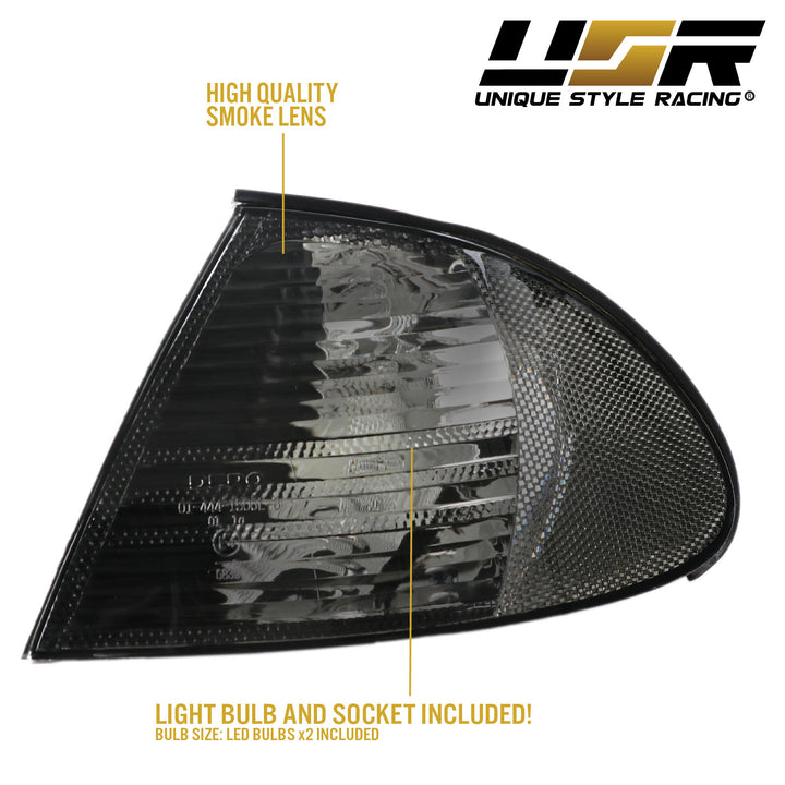 1992 - 2001 BMW 3 Series E46 E 46 4D Sedan & 5D Wagon Clear OR Smoke Lens Front Corner Signal Light

#lens-color_smoke-lens-with-led-bulbs