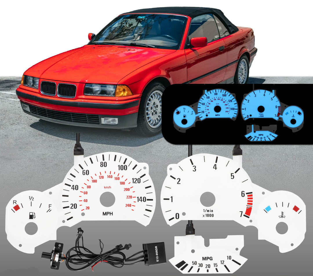 1992-1999 BMW E36 3 Series 155 MPH 7K RPM White Gauge Face Blue/Green Glow Gauge