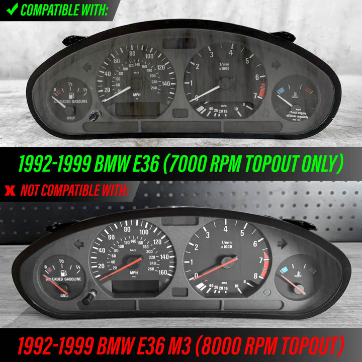 1992-1999 BMW E36 3 Series 155 MPH 7K RPM White Gauge Face Blue/Green Glow Gauge