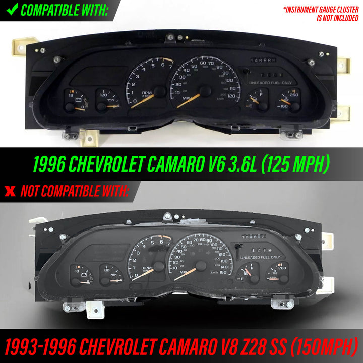 1997-2002 Chevrolet Chevy Camaro V8 125 MPH Black Gauge Face Red Glow Gauge for Instrument Cluster