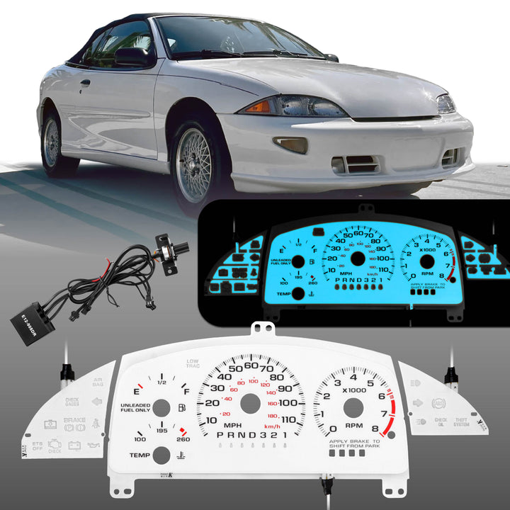 1995-1999 Chevrolet Chevy Cavalier White Gauge Face Blue/Green Glow for Instrument Cluster