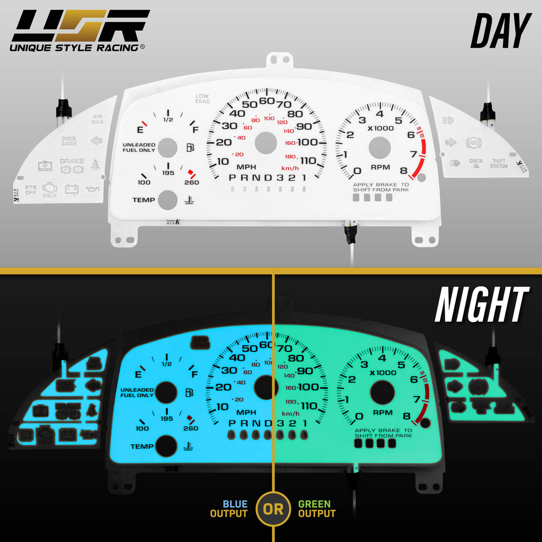1995-1999 Chevrolet Chevy Cavalier White Gauge Face Blue/Green Glow for Instrument Cluster