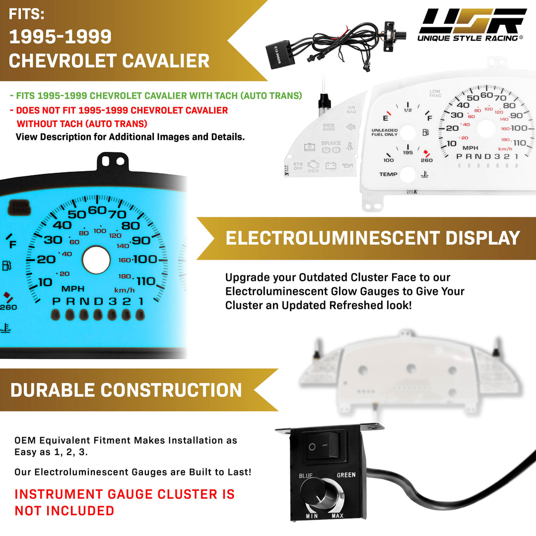 1995-1999 Chevrolet Chevy Cavalier White Gauge Face Blue/Green Glow for Instrument Cluster