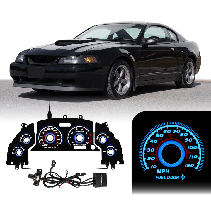 1998-2002 Chevrolet Chevy Camaro V6 125 MPH White Overlay Blue/Green Glow Gauge Face for Instrument Cluster