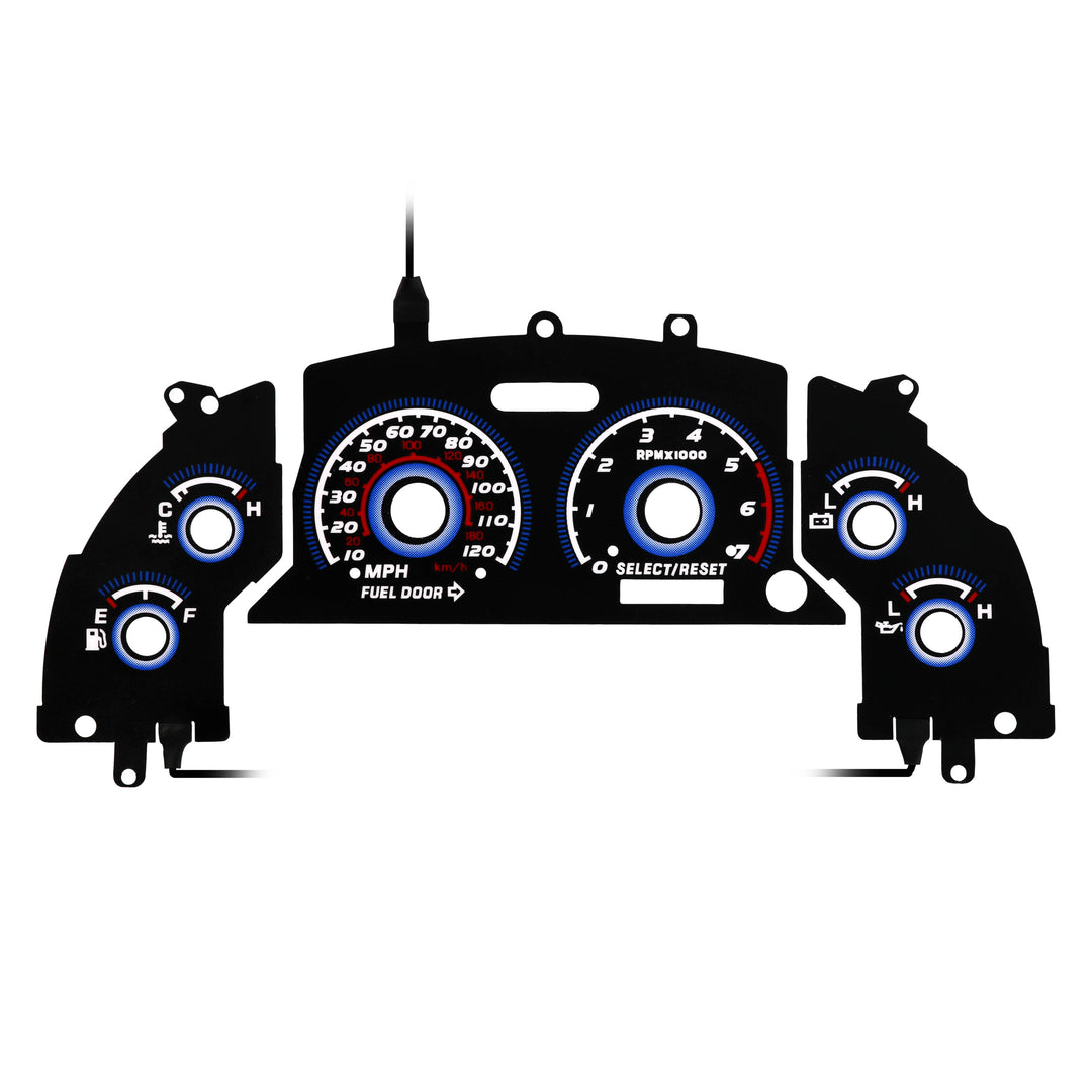 1998-2002 Chevrolet Chevy Camaro V6 125 MPH White Overlay Blue/Green Glow Gauge Face for Instrument Cluster
