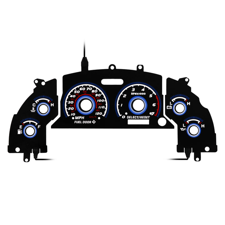 1998-2002 Chevrolet Chevy Camaro V6 125 MPH White Overlay Blue/Green Glow Gauge Face for Instrument Cluster