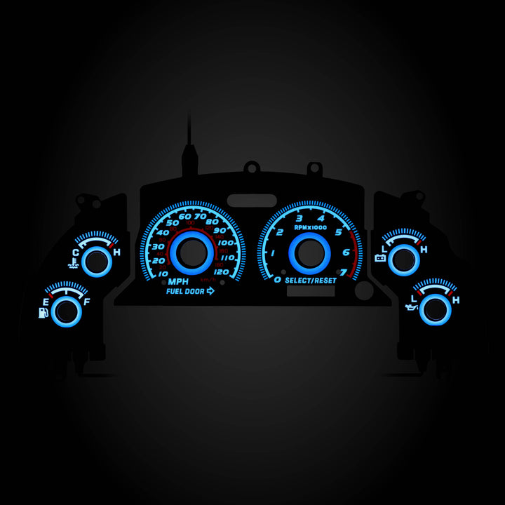 1998-2002 Chevrolet Chevy Camaro V6 125 MPH White Overlay Blue/Green Glow Gauge Face for Instrument Cluster
