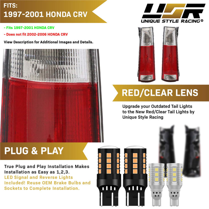 1997-2001 Honda CRV Rear JDM Style Red/Clear or Red/Smoke Tail Light
