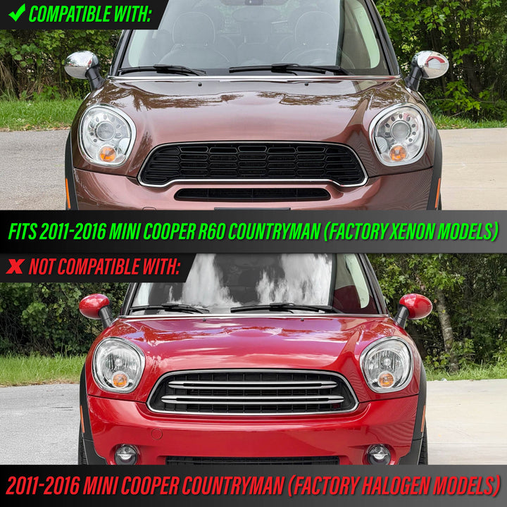 2011-2016 Countryman R60 Xenon Models LED DRL Half Ring D1S Projector Headlights
