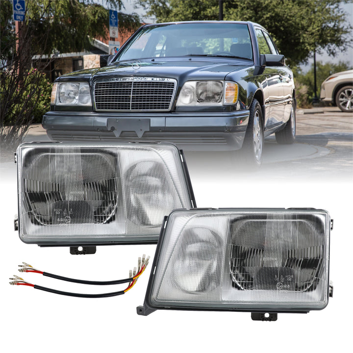 1994-1995 Mercedes Benz E Class W124 EURO GLASS Lens Headlight & Fog Light w/ Optional Corner Light