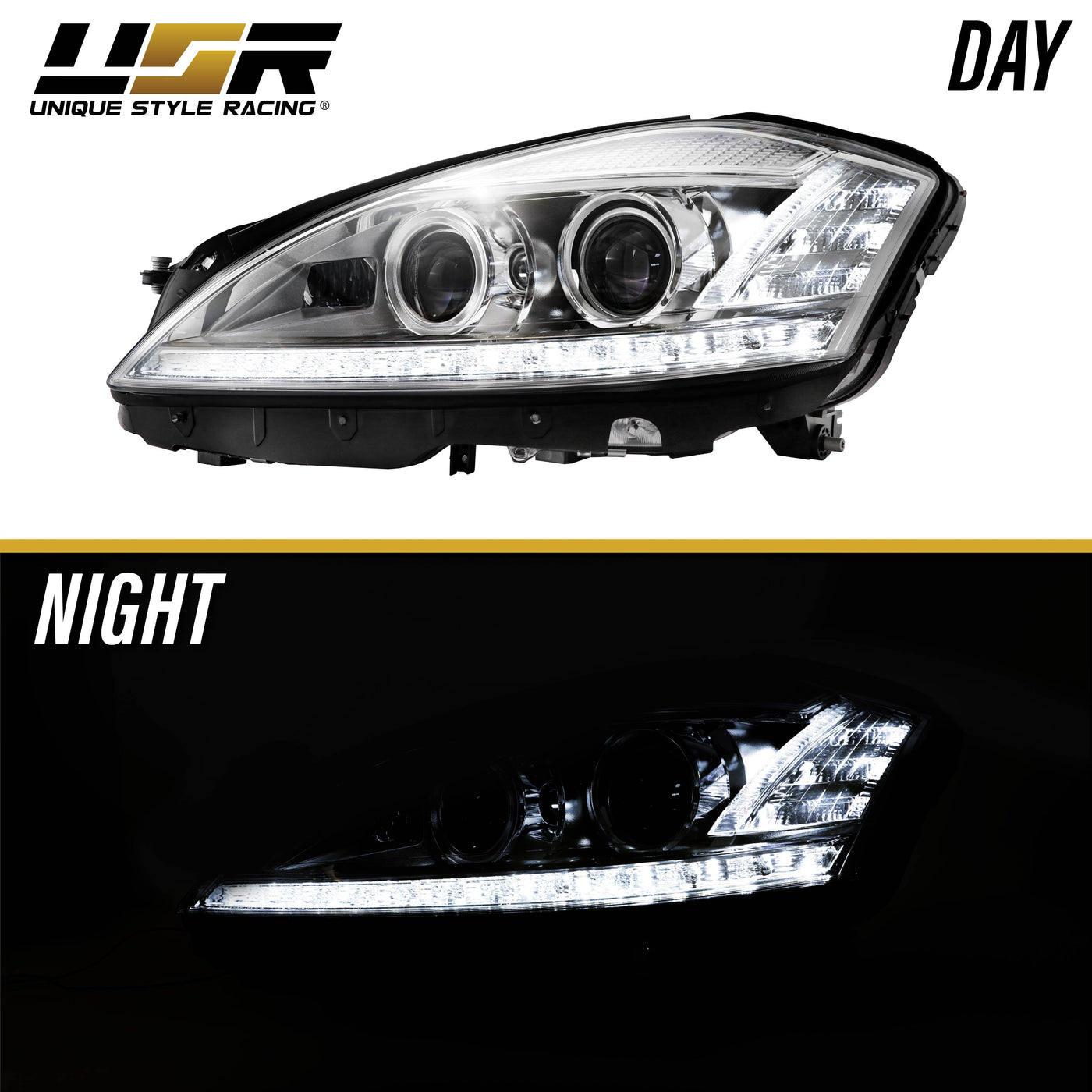 2007-2009 Mercedes S Class W221 Facelift Style LED Xenon D1S Projector Headlight W/ AFS For Stock Bi-Xenon Models - Made by DEPO
