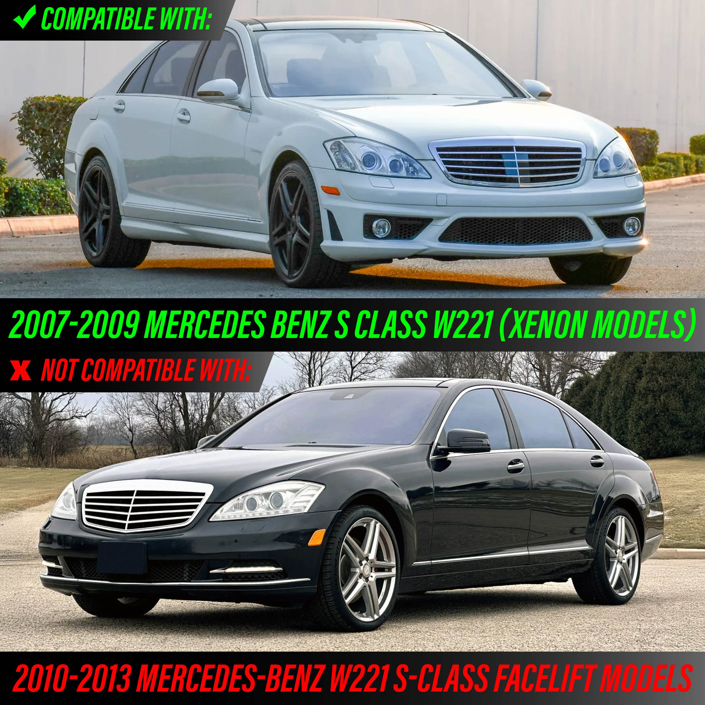 2007-2009 Mercedes S Class W221 Facelift Style LED Xenon D1S Projector Headlight W/ AFS For Stock Bi-Xenon Models - Made by DEPO