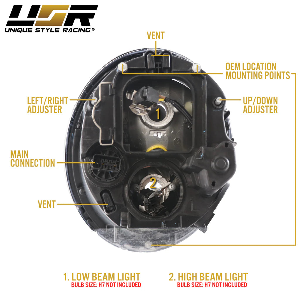 2005-2008 Mini Cooper Cooper S R50 R52 R53 Euro Style Black Housing Headlights DOT/SAE