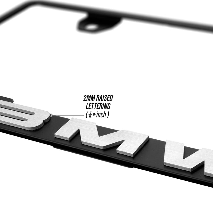 BMW Models Stealth Matte Black Powder Coat License Plate Frame with 3D Raised Black or Silver Letters