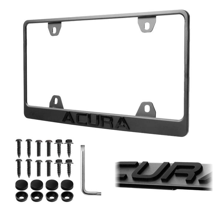 Acura Stealth Black Powder Coat License Plate Frame with 3D Raised Letters