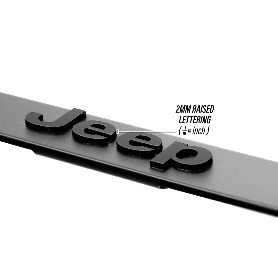 Jeep Stealth Black Powder Coat License Plate Frame with 3D Raised Letters