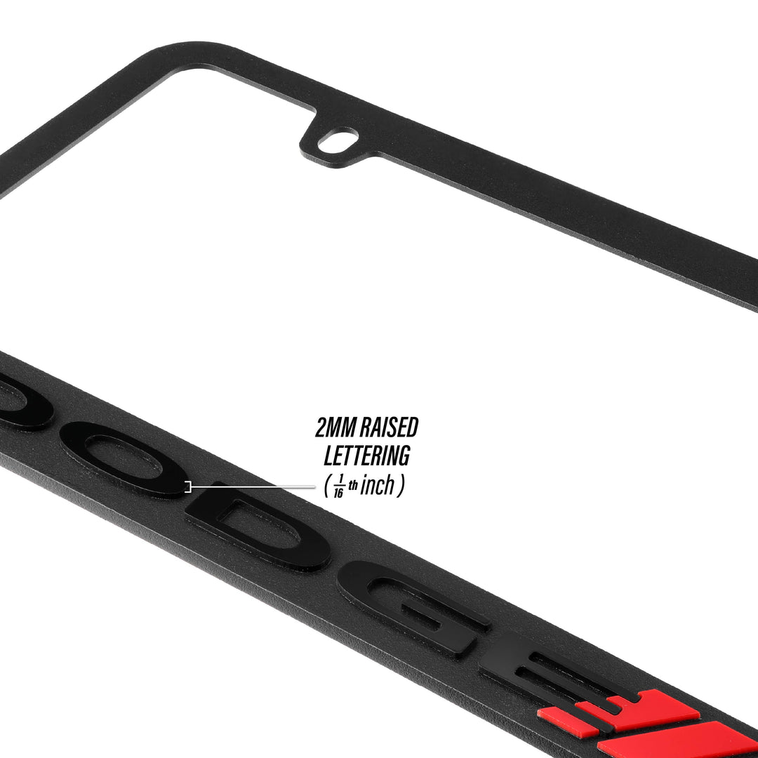 Dodge Stealth Black Powder Coat License Plate Frame with 3D Raised Letters