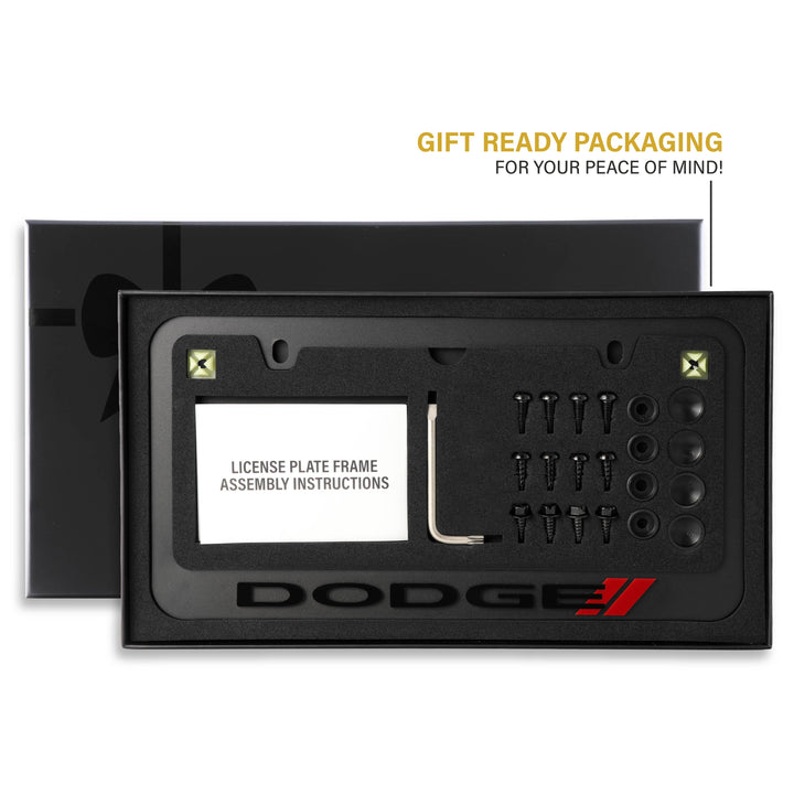 Dodge Stealth Black Powder Coat License Plate Frame with 3D Raised Letters