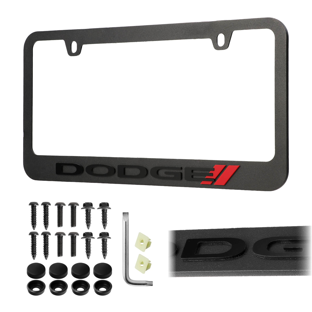 Dodge Stealth Black Powder Coat License Plate Frame with 3D Raised Letters