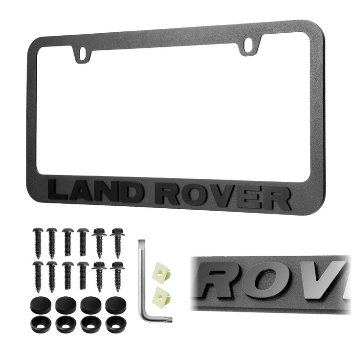 Land Rover Stealth Black Powder Coat License Plate Frame with 3D Raised Letters