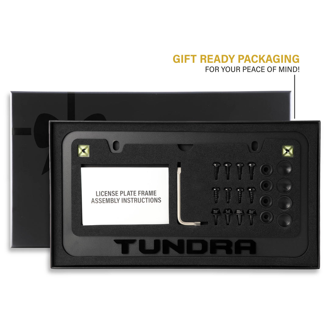 Toyota Tundra Stealth Black Powder Coat License Plate Frame with 3D Raised Letters