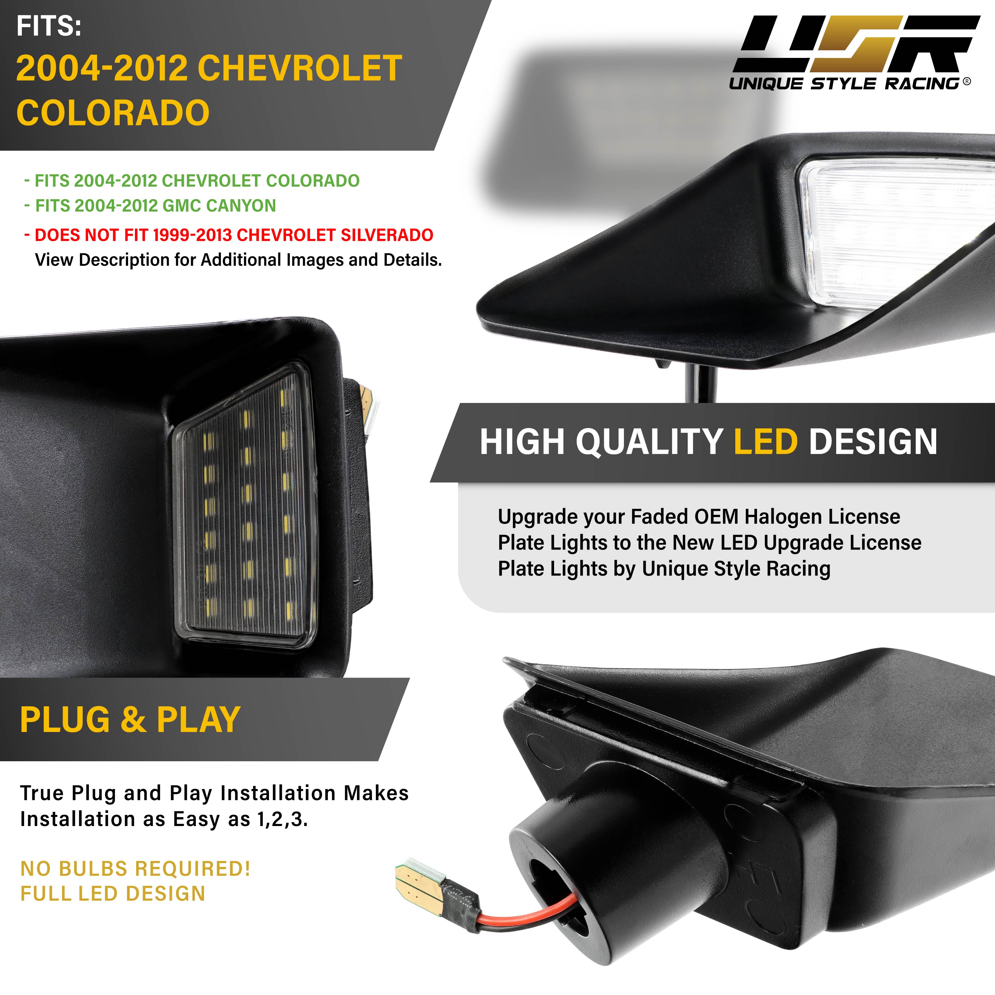 LED Rear Bumper License Plate Lights For Chevy Colorado & GMC Canyon 2004-2012 – Black Housing, 18 SMD