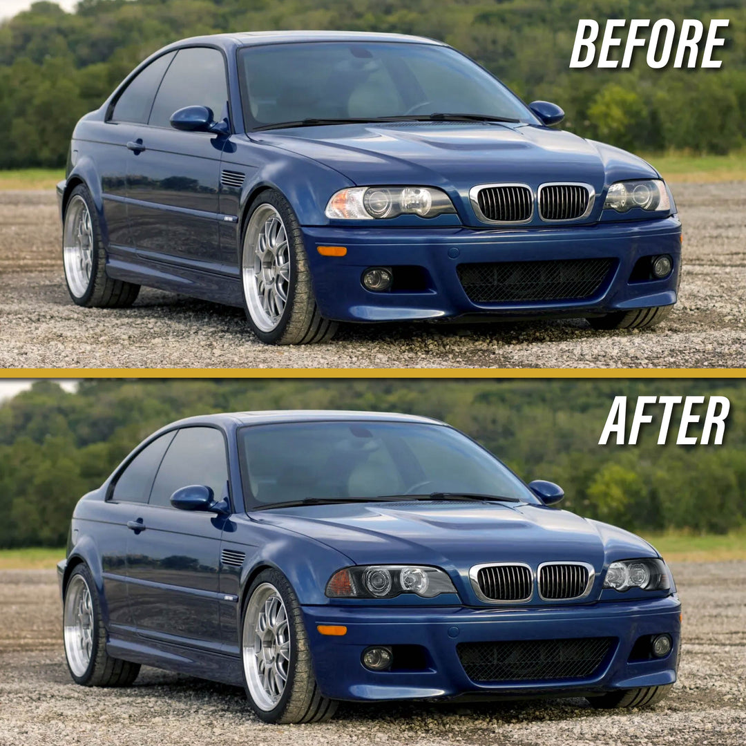 2000-2003 BMW 3 Series E46 2D & 2002-2006 E46 M3 Halogen Models Angel Eye Projector Headlight with UHP LED Halo Rings & Smoke Lens Corner Light COMBO