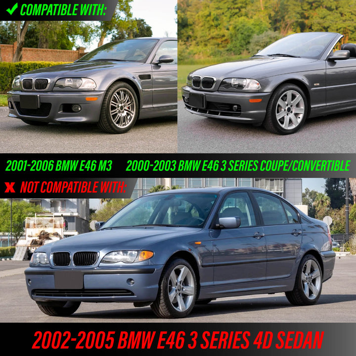 2000-2003 BMW 3 Series E46 2D & 2002-2006 E46 M3 Halogen Models Angel Eye Projector Headlight with UHP LED Halo Rings & Smoke Lens Corner Light COMBO