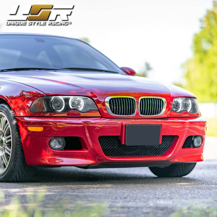 2000-2003 BMW 3 Series E46 2D & 2002-2006 E46 M3 Halogen Models Angel Eye Projector Headlight with UHP LED Halo Rings & Smoke Lens Corner Light COMBO
