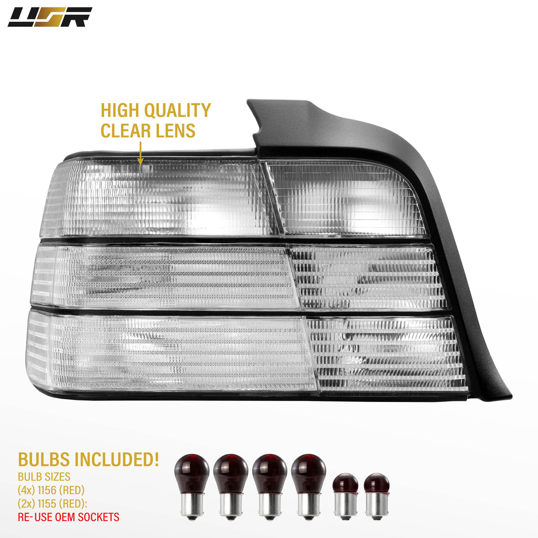 1992-1998 BMW E36 3 Series & M3 4D Sedan All Clear Frosted Lens Tail Lights