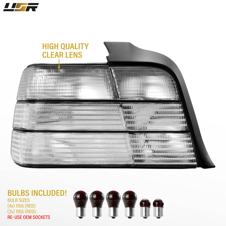 1992-1998 BMW E36 3 Series & M3 4D Sedan All Clear Frosted Lens Tail Lights