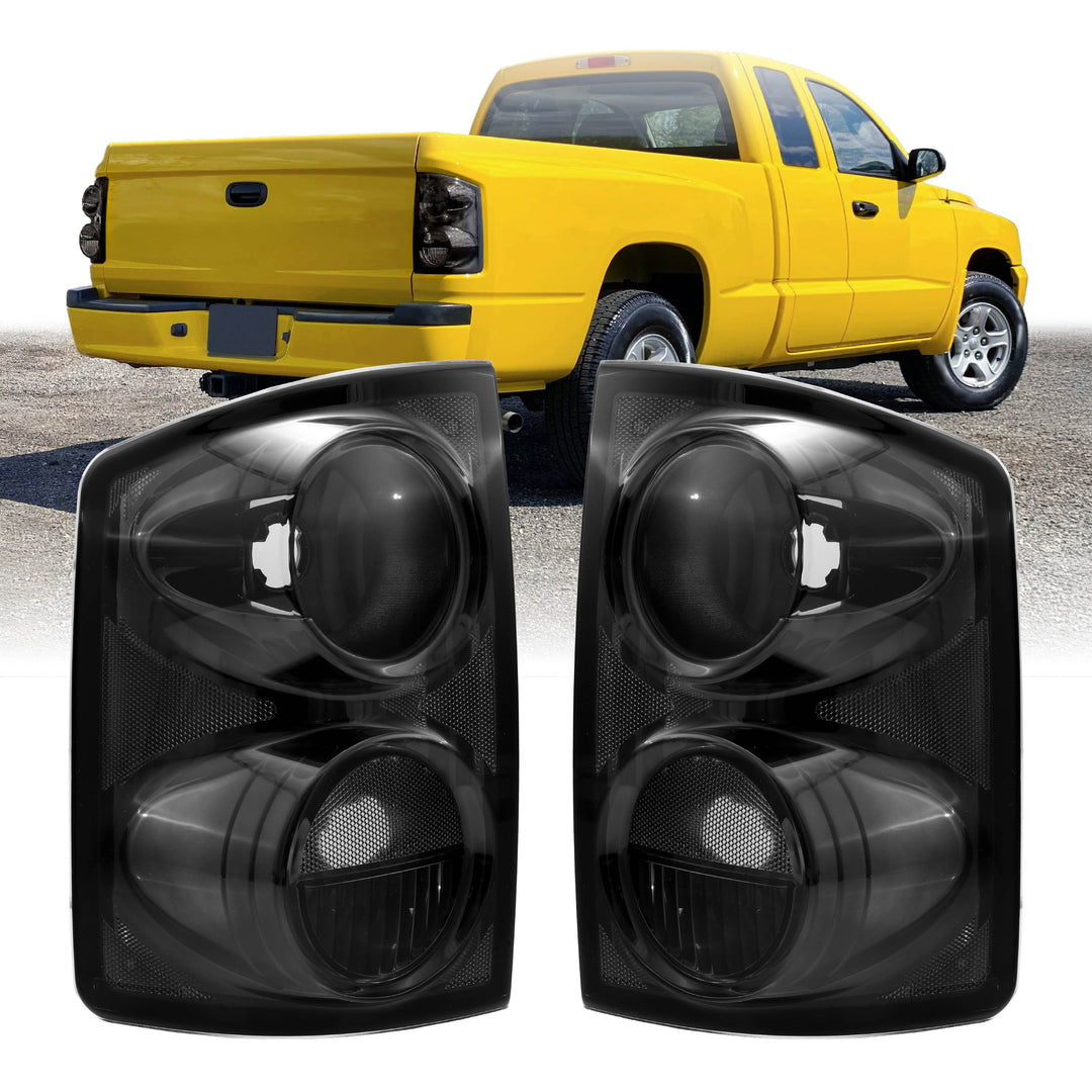 2005-2011 Dodge Dakota Pick Up Truck Black Chrome Housing Light Smoke Lens Tail Lights