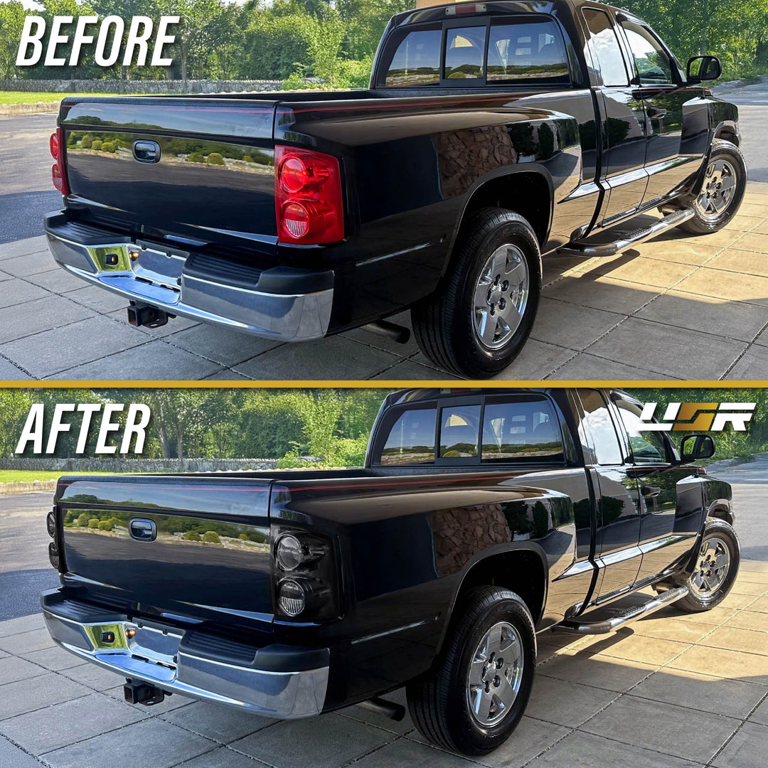 2005-2011 Dodge Dakota Pick Up Truck Black Chrome Housing Light Smoke Lens Tail Lights