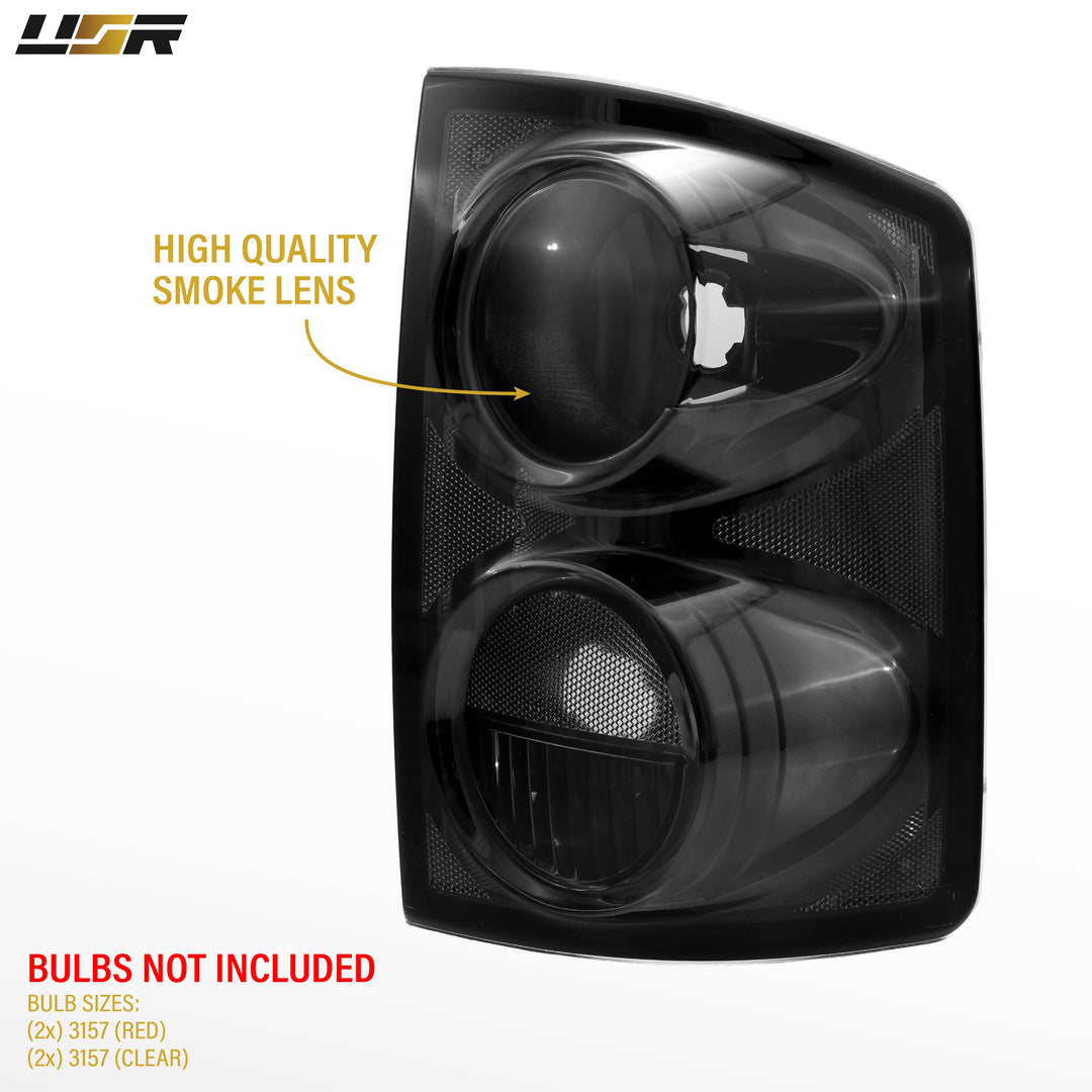 2005-2011 Dodge Dakota Pick Up Truck Black Chrome Housing Light Smoke Lens Tail Lights