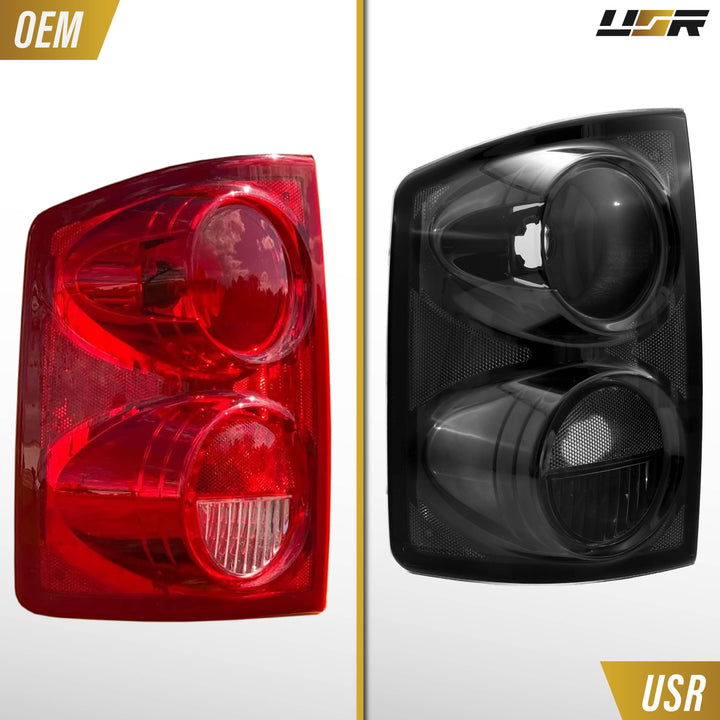 2005-2011 Dodge Dakota Pick Up Truck Black Chrome Housing Light Smoke Lens Tail Lights