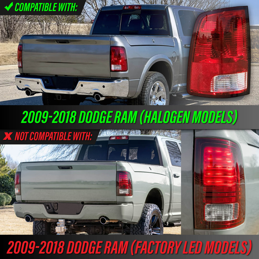 2009-2018 Dodge Ram Pick Up Dark Red Smoked Lens Tail Lights