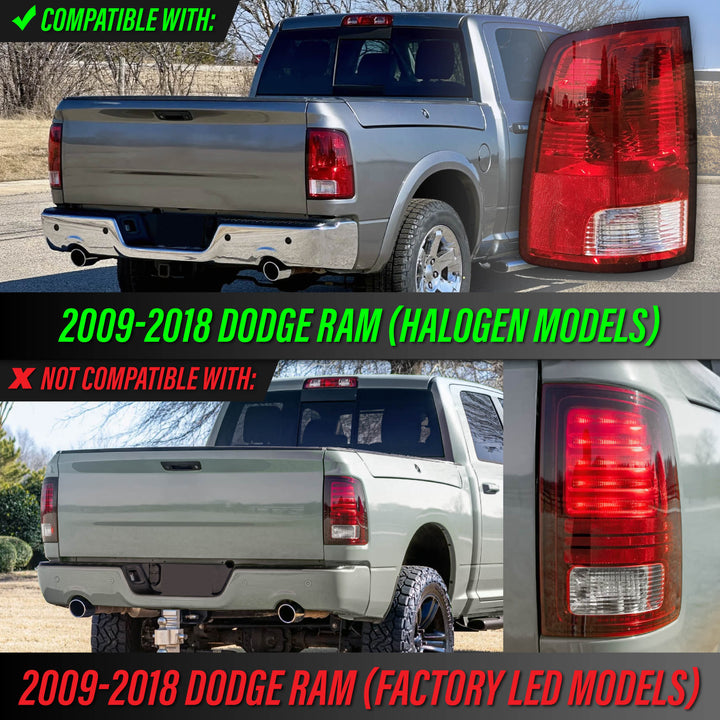 2009-2018 Dodge Ram Pick Up Dark Red Smoked Lens Tail Lights
