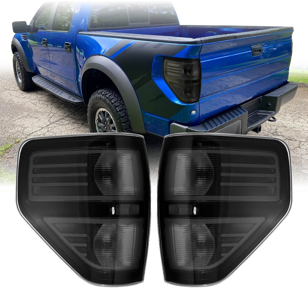 2009-2014 Ford F-150 Black Housing All Clear Lens Tail Lights