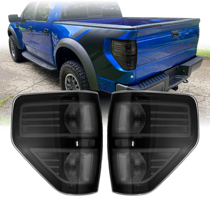 2009-2014 Ford F-150 Black Housing All Clear Lens Tail Lights