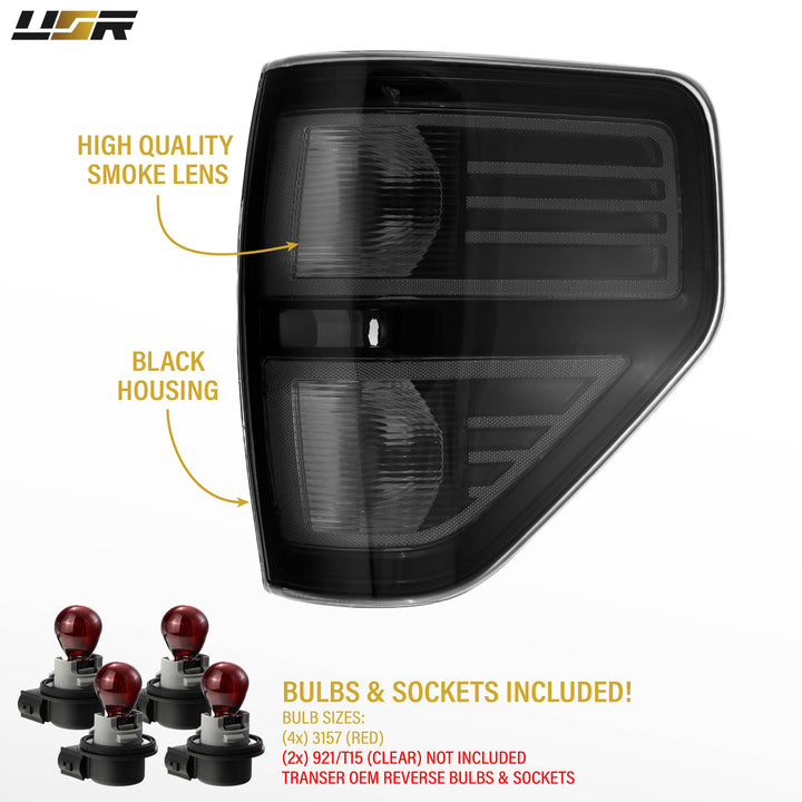 2009-2014 Ford F-150 Black Housing All Clear Lens Tail Lights