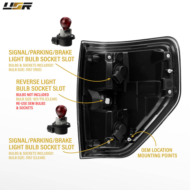 2009-2014 Ford F-150 Black Housing All Clear Lens Tail Lights