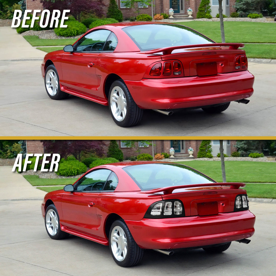 1996-1998 Ford Mustang Black Trim All Clear Lens Tail Lights

#additional-items_add-6pcs-red-led-bulbs-and-2pcs-white-led-bulbs