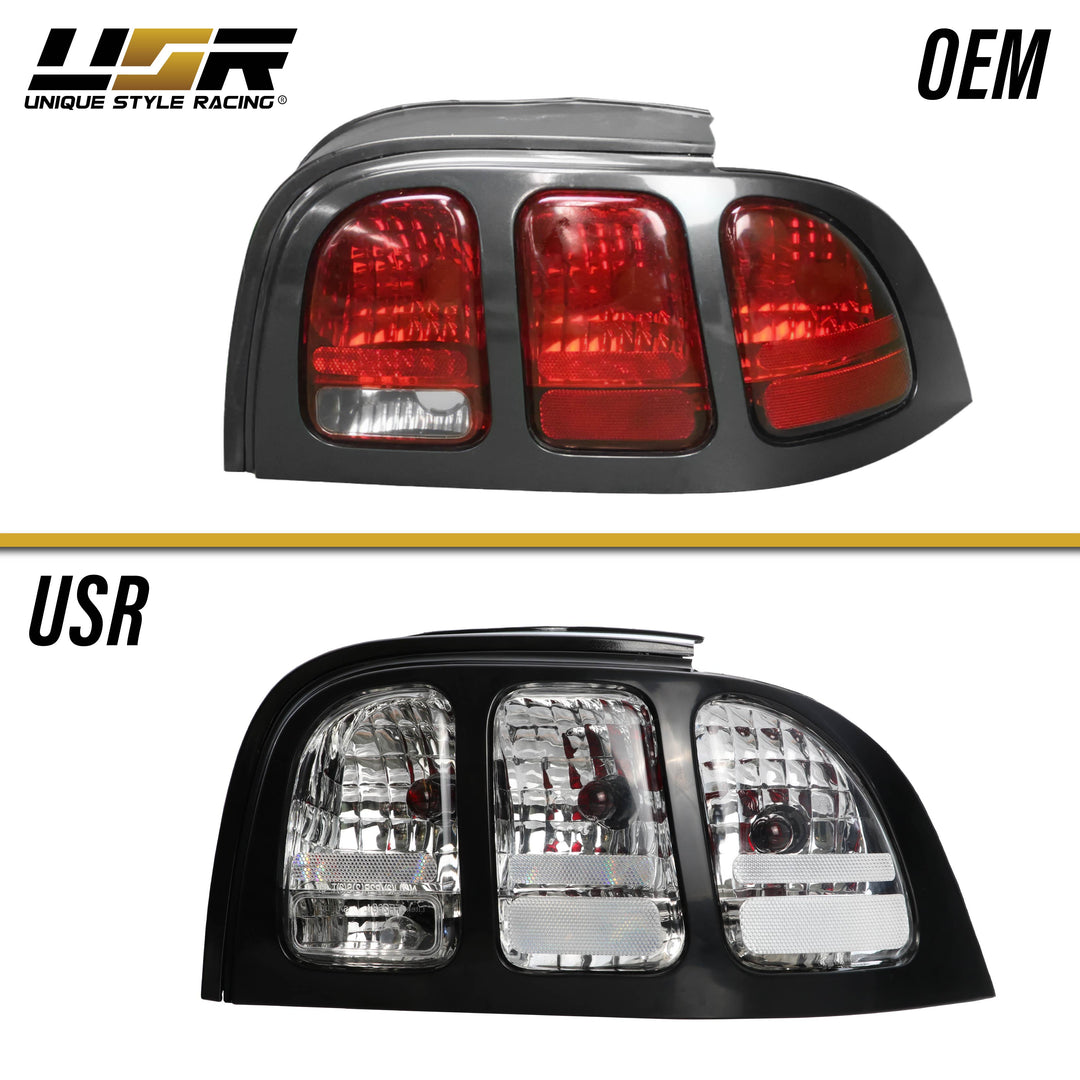 1996-1998 Ford Mustang Black Trim All Clear Lens Tail Lights

#additional-items_add-wire-harness-and-relay-plus-8pcs-led-bulbs
