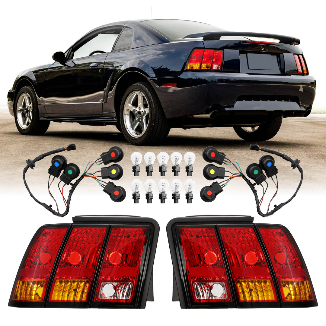 1999-2004 Ford Mustang New Edge Cobra AM Replacement with Wire Harness Tail Lights