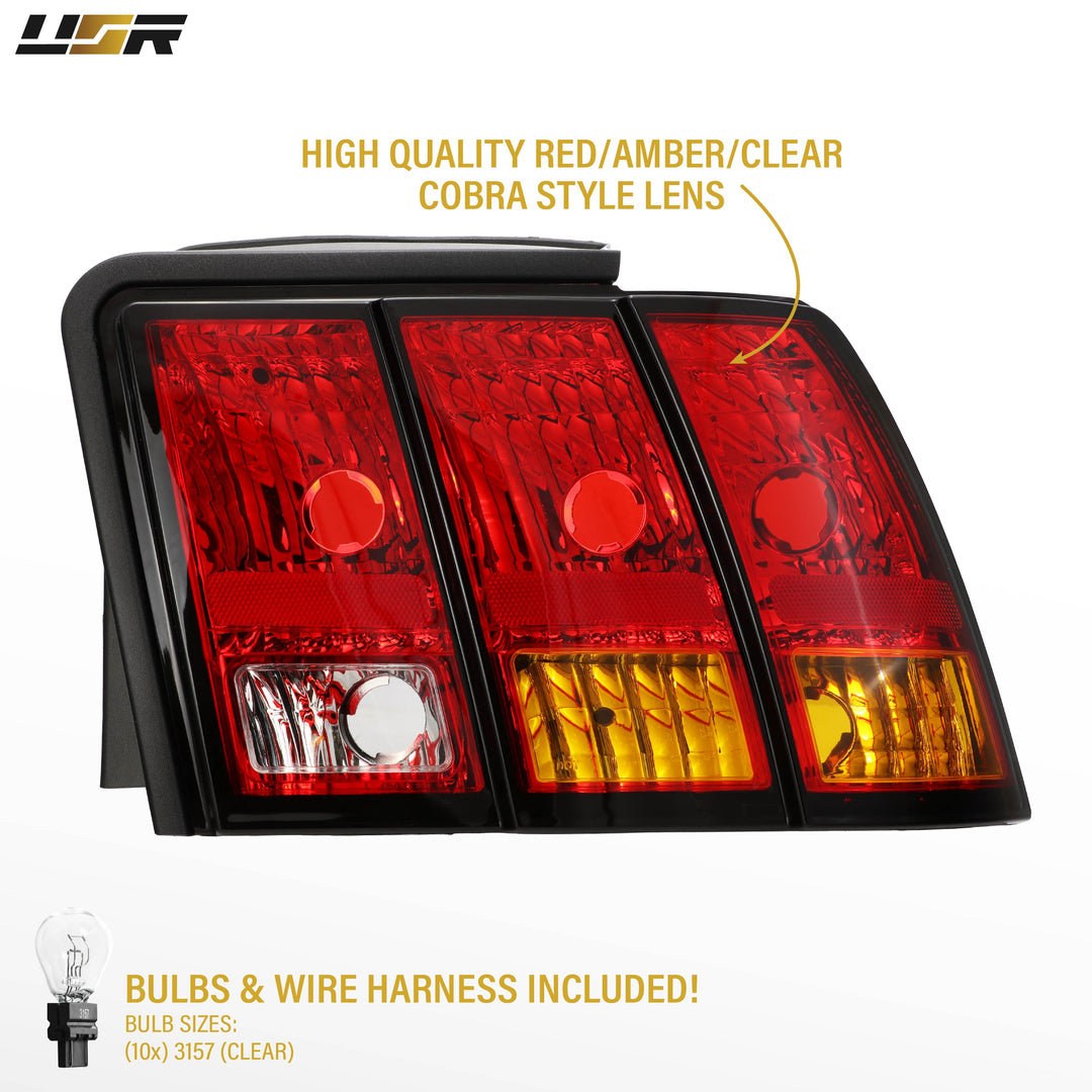 1999-2004 Ford Mustang New Edge Cobra AM Replacement with Wire Harness Tail Lights
