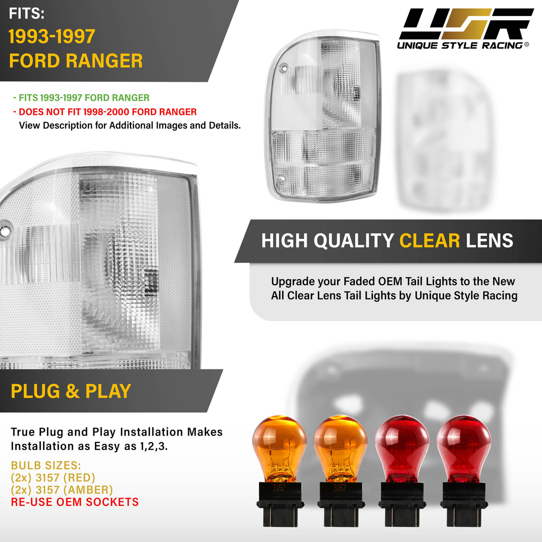 1993 - 1997 Ford Ranger All Clear Lens Tail Lights

#light-source_incandescent