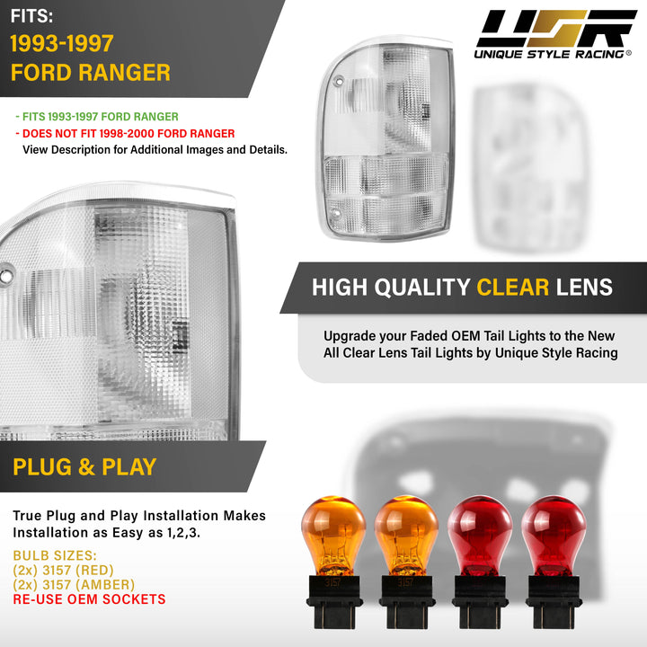 1993 - 1997 Ford Ranger All Clear Lens Tail Lights

#light-source_incandescent