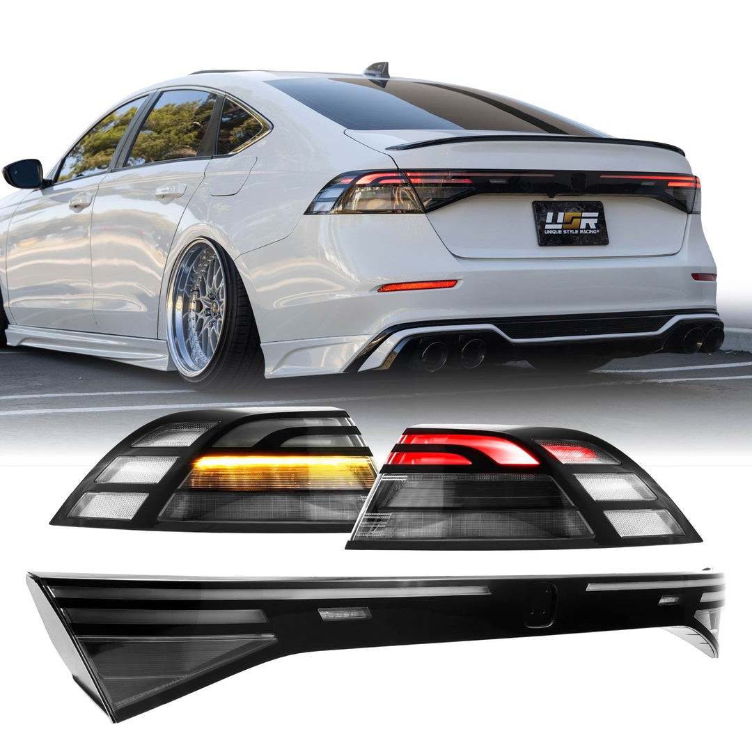 2024 2025 2026 Honda Accord 4D Sedan Black Housing All Clear Lens Full LED 3PC Tail Lights