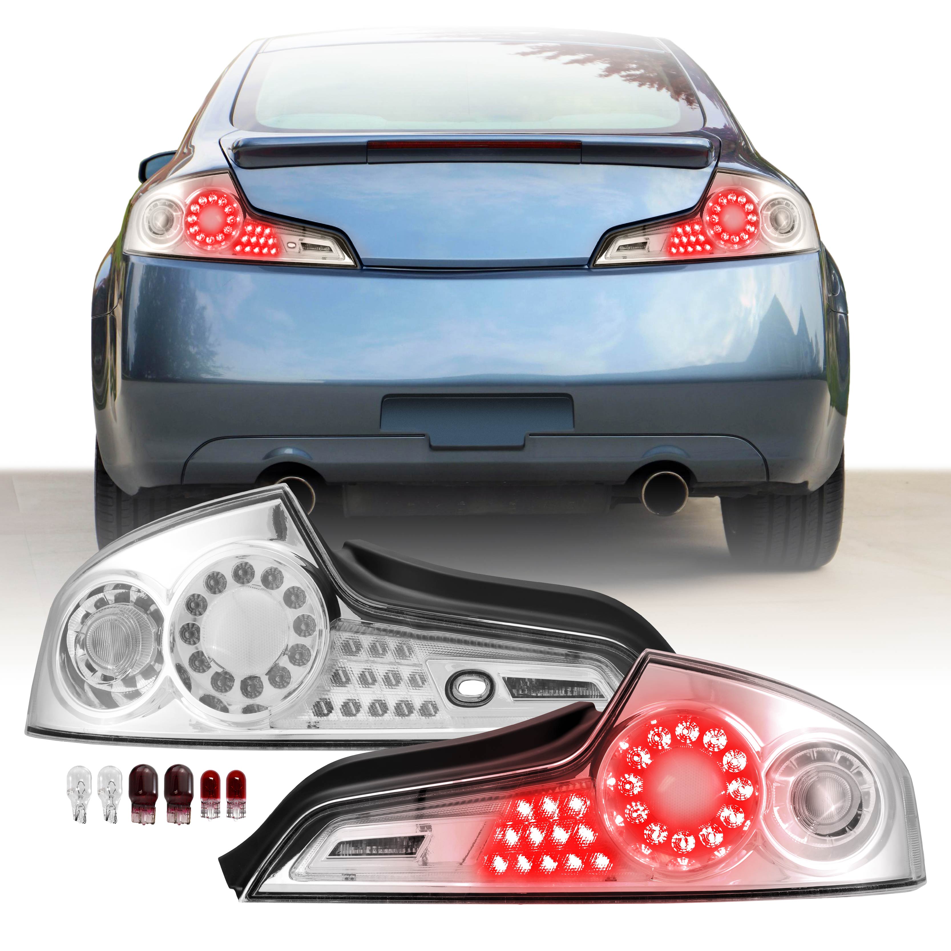 2006-2007 Infiniti G35 2 Door Coupe All Clear Lens LED Tail Lights ...