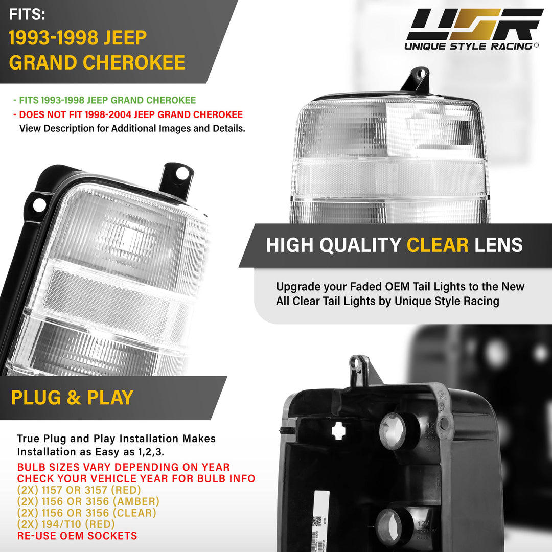 1993-1998 Jeep Grand Cherokee All Clear Lens Tail Lights
